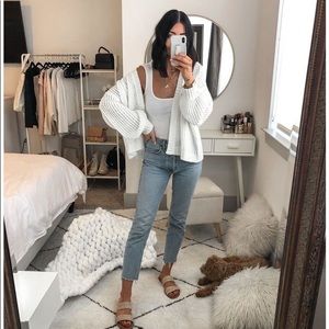White Three Quarter Sleeve Cardigan